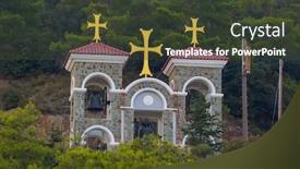  Presentation with monastery - Theme with kykkos-monastery-in-troodos-mountains background and a tawny brown colored foreground