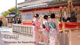  Presentation with traditional japan - Slide set having kyoto-japan-3-april-2019 background and a coral colored foreground