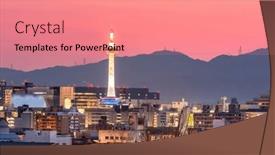  Presentation with city japan - PPT theme with kyoto-japan-city-skyline background and a coral colored foreground