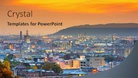  Presentation with kyoto - Beautiful presentation theme featuring kyoto-japan-cityscape-at-dusk backdrop and a gold colored foreground