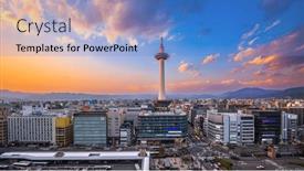  Presentation with kyoto - PPT theme consisting of kyoto-japan-cityscape-at-kyoto background and a teal colored foreground