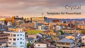  Presentation with kyoto - Cool new slide set with kyoto-japan-downtown-cityscape-towards backdrop and a coral colored foreground