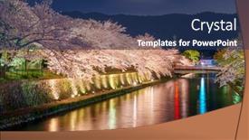  Presentation with japan cherry blossom - Presentation theme having kyoto-japan-on-the-okazaki background and a ocean colored foreground