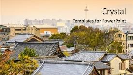  Presentation with kyoto - PPT layouts with kyoto japan skyline over temple and shrine rooftops background and a lemonade colored foreground