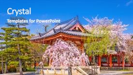  Presentation with kyoto - PPT theme enhanced with kyoto japan spring temples background and a cobalt blue colored foreground