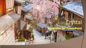  Presentation with springtime - Audience pleasing theme consisting of kyoto-japan-springtime backdrop and a tawny brown colored foreground