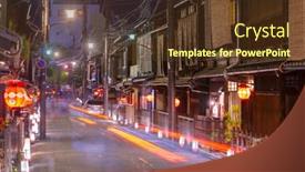  Presentation with japan streets - Colorful PPT theme enhanced with kyoto-japan-streets-at-night backdrop and a tawny brown colored foreground