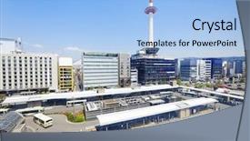 Presentation with bus station - Amazing PPT theme having jr business - kyoto landmark japan skylines backdrop and a light blue colored foreground