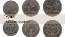  Presentation with scroll paper isolated on white - Audience pleasing presentation theme consisting of kyrgyzstani som coins isolated backdrop and a  colored foreground