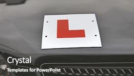  Presentation with older car - PPT layouts with l - l plate on hood background and a dark gray colored foreground