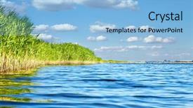  Presentation with river forest village - Cool new PPT theme with l environnement et l eau - picturesque forest and the river backdrop and a light blue colored foreground