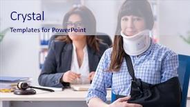  Presentation with employee health and safety - Theme consisting of la caisse de compensation - injured employee visiting lawyer background and a  colored foreground