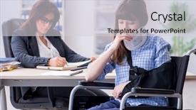  Presentation with employee engagement healthcare - Theme having la caisse de compensation - injured employee visiting lawyer background and a  colored foreground