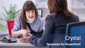  Presentation with insurance - Amazing PPT layouts having la caisse de compensation - injured employee visiting lawyer backdrop and a  colored foreground