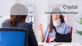  Presentation with lawyer - Amazing PPT theme having la caisse de compensation - injured employee visiting lawyer backdrop and a  colored foreground