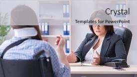  Presentation with lawyer - Slide set having la caisse de compensation - injured employee visiting lawyer background and a  colored foreground