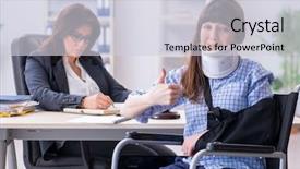  Presentation with lawyer - Slide deck featuring la caisse de compensation - injured employee visiting lawyer background and a  colored foreground