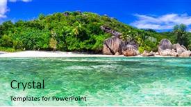  Presentation with beautiful skin and beach - Beautiful PPT layouts featuring la digue island seychelles backdrop and a seafoam green colored foreground