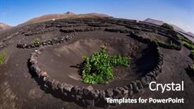  Presentation with volcanic eruption sopka klyuchevskoy volcano - PPT theme consisting of la geria on volcanic soil background and a dark gray colored foreground