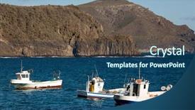  Presentation with fishing boats - Presentation theme having la isleta del moro harbour background and a ocean colored foreground