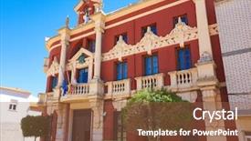  Presentation with way - Beautiful PPT theme featuring la sant - minaya in camino de santiago backdrop and a tawny brown colored foreground