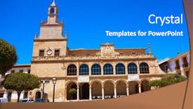  Presentation with village - PPT theme having la sant - san clemente village in cuenca background and a cobalt blue colored foreground