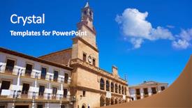  Presentation with village - Audience pleasing slides consisting of la sant - san clemente village in cuenca backdrop and a teal colored foreground