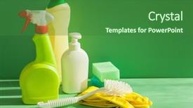  Presentation with spray - PPT layouts enhanced with la sterilisation - cleaning items household spray brush background and a forest green colored foreground