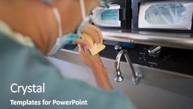  Presentation with female doctor - Presentation design consisting of la sterilisation medical - rear view of female doctor background and a gray colored foreground