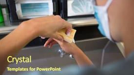  Presentation with mature female surgeon - PPT theme consisting of la sterilisation medical - rear view of female surgeon background and a tawny brown colored foreground