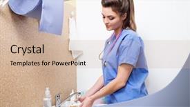  Presentation with surgical instruments - Audience pleasing presentation theme consisting of la sterilisation medical - veterinarian cleaning veterinary surgical instruments backdrop and a soft green colored foreground