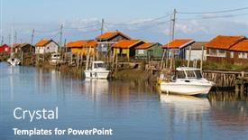  Presentation with oyster - Slide set having la-tremblade-village-oyster-farming background and a seafoam green colored foreground