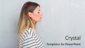  Presentation with open bible over grunge sandstone - Presentation design consisting of laater - young adult woman over grunge background and a light gray colored foreground