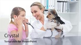  Presentation with lab animal - Presentation enhanced with lab animal - female vet with girl examining background and a light blue colored foreground