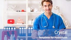  Presentation with vet - Audience pleasing PPT theme consisting of lab animals - vet doctor examining kittens backdrop and a teal colored foreground