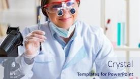  Presentation with drug synthesis - Presentation design enhanced with lab assistant in drug synthesis background and a light blue colored foreground