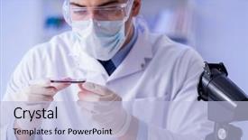  Presentation with testing blood - Slide set featuring lab assistant testing blood samples background and a light blue colored foreground