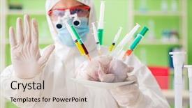  Presentation with gmo - Theme having lab assistant testing gmo chicken background and a soft green colored foreground