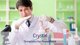  Presentation with gmo - PPT theme enhanced with lab assistant testing gmo chicken background and a sky blue colored foreground