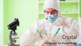  Presentation with gmo - Slide deck featuring lab assistant testing gmo chicken background and a soft green colored foreground