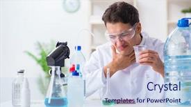  Presentation with water quality parameters - Presentation with lab assistant testing water quality background and a sky blue colored foreground