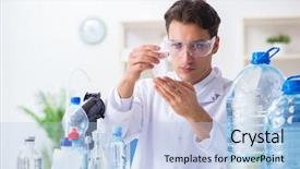  Presentation with testing - Colorful presentation design enhanced with lab assistant testing water quality backdrop and a light blue colored foreground