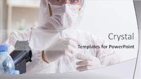  Presentation with testing - PPT theme with lab assistant testing water quality background and a white colored foreground