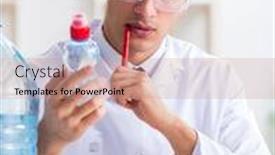  Presentation with testing - Presentation theme having lab-assistant-testing-water-quality background and a coral colored foreground