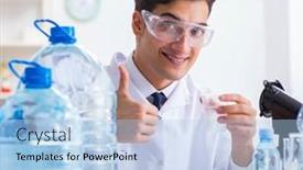  Presentation with testing - Presentation theme with lab-assistant-testing-water-quality background and a light blue colored foreground