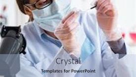  Presentation with beauty products - Amazing PPT theme having lab-chemist-checking-beauty backdrop and a light blue colored foreground