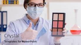  Presentation with beauty products - Slide deck consisting of lab-chemist-checking-beauty background and a light blue colored foreground