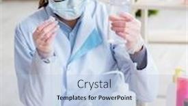  Presentation with beauty products - Cool new slide set with lab-chemist-checking-beauty backdrop and a light blue colored foreground