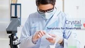  Presentation with beauty products - Beautiful PPT theme featuring lab-chemist-checking-beauty backdrop and a light blue colored foreground