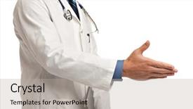  Presentation with handshake - Audience pleasing slides consisting of lab coat - handshake gesture from doctor backdrop and a light gray colored foreground